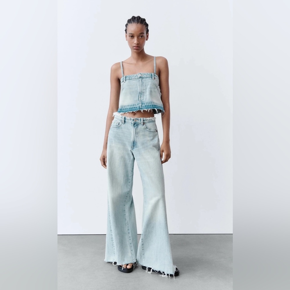 Zara Denim Skirt Effect crop top